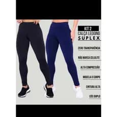 Kit 2 Calças Legging Suplex Femenina Cintura Alt Fitness Academia esportes Caminhada