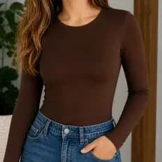 body manga longa Feminino Borys manga comprida Bory Elegante blusa feminina estilosa Gola redonda
