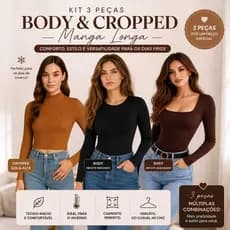 KIT INVERNO(3 PEÇAS) CROPPED GOLA ALTA BODY MANGA LONGA DECOTE QUADRADO E BODY MANGA LONGA DECOTE REDONDO SUPLEX PREMIUM