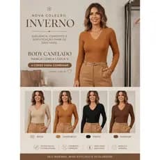 Body Canelado Manga Longa Gola V Inverno BOdy FEMININA BORY BODY DECOTE V MANGA LONGA