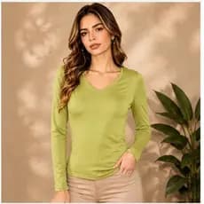 BLUSA SUPLEX FEMENINA MANGA LONGA DECOTE GOLA V