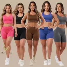 Conjunto Academia Short e Top nadador Femenino Zero Transparência Suplex Premium
