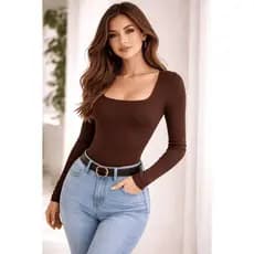Body Manga longa Suplex Premium Feminino Alta Elasticidade Decote Quadrado Inverno