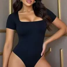 Body Feminino Suplex Manga Curta Decote Quadrado Manguinha Decotado Forro Duplo Tecido Premium