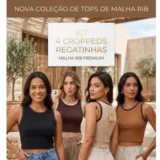 KIT 4 Regatinha Cropped Bicolor Canelado Feminino Blogueirinha Moda Básica (PRETA, MARROM, BEGE, CARAMELO)