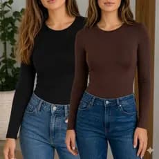 Kit 2 Body Manga Longa Feminino Elegante Blusa Feminina estilosa Gola Redonda Inverno