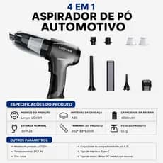 Aspirador de Pó Portátil Sem Fio 4 em 1 Recarregável 4000mAh Carro Casa Alta Sucção