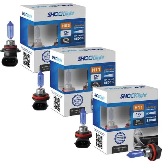 KIT lâmpadas super brancas 8500k (2 pares H11 + 1 par HB3) + 1 par w5w