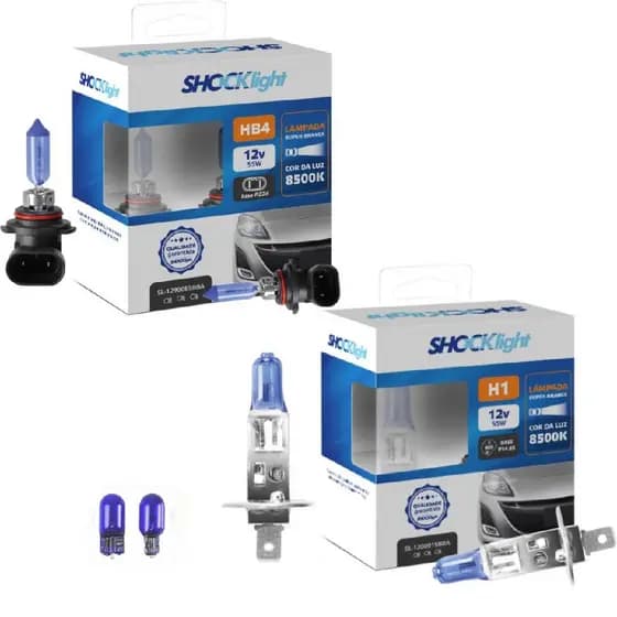 kit lâmpadas super brancas HB4 e H1 8500k + w5w brinde