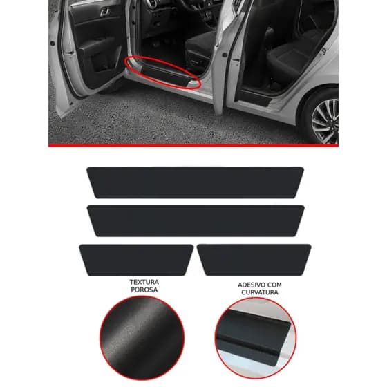 kit adesivos protetor de soleiras portas carros preto fosco