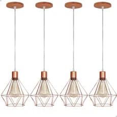 Kit 4 Pendente Diamante Aramado Rose Gold Luminária Lustre Teto