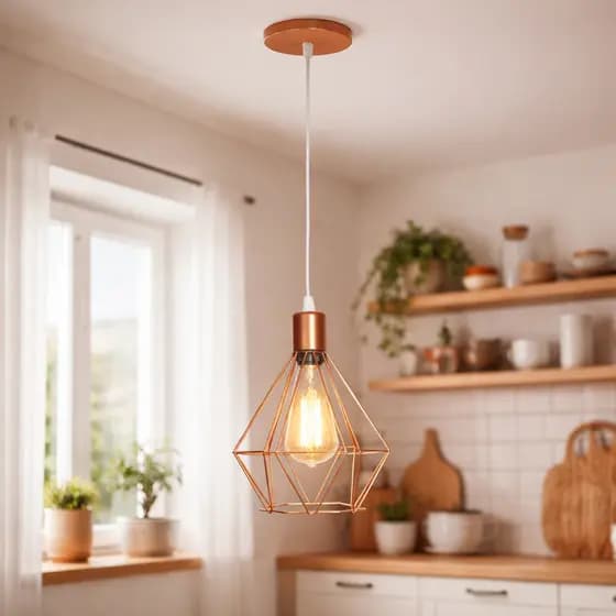 Lustre Pendente Aramado Diamante Rose Gold Pendente Teto Industrial