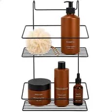 Suporte Porta Shampoo 2 Andares Resistente Para Box Banheiro Preto