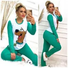 Pijama Feminino de Inverno Adulto Manga Longa Confortável Personagens