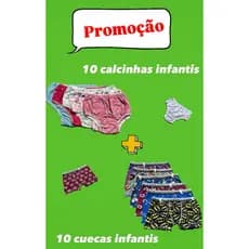 Promoção kit 20 Peças 10 Calcinha Infantil + 10 Cueca Infantil Cores e Estampas Divertidas Tecido Confortável