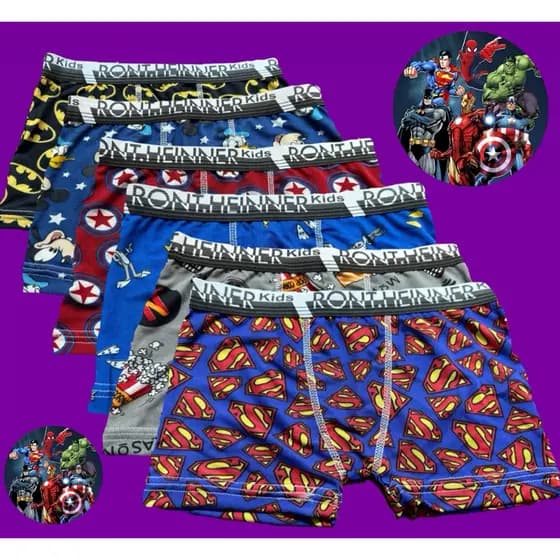 Kit 20 Cueca Infantil Boxer Heróis Menino Roupa Confortável Kids 1 a 8 Anos