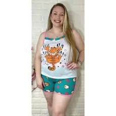 Baby Doll Feminino Plus Size Alcinha Malha Estampado Pijama Verão Adulto Roupa de Dormir Short Doll Confortável