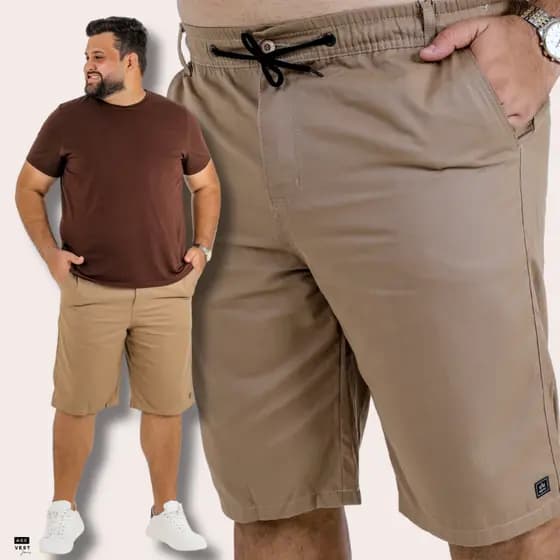 Bermuda Masculina Cós Com Elástico Sarja Premium Sem Lycra Bermuda Plus GG 50 52 Bermudas Color