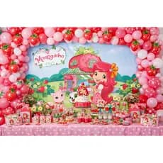 Painel/Banner de Festa Antirreflexo Decoração Infantil Moranguinho/Morango/Strawberry Shortcake