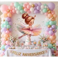 Painel de Festa Antirreflexo Decoração Infantil Bailarina/Menina/Rosa