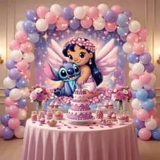 Painel de Festa Antirreflexo Decoração Lilo e Stitch Angel
