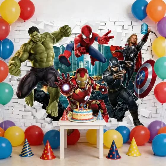 Painel de Festa Antirreflexo Decoração Infantil Vingadores/Avengers/ Homem Aranha/ Hulk/América