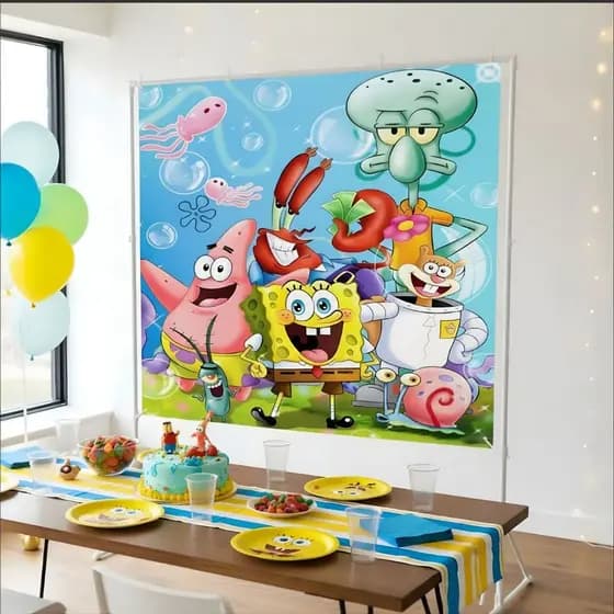 Painel Antirreflexo Decoração Infantil de Festa Bob Esponja Calça Quadrada/Patrick