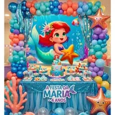 Painel de Festa Infantil Antirreflexo Decoração Sereia/Fundo do Mar/Pequena Sereia Cute