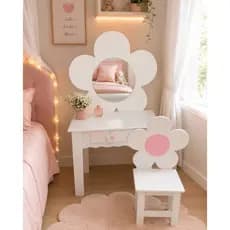 *LANÇAMENTO* Penteadeira Flor Infantil em Branca e Rosa Mdf