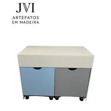 *NOVIDADE* Caixa Organizadora Infantil Azul e Cinza Com Gavetas em Mdf