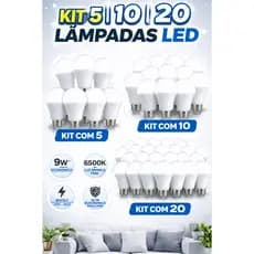 Kit 5/10/20 Lâmpada Led 9W 6500K Branco Frio Bivolt E27 Luz Branca Forte Ambiente Aconchegante