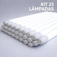 Kit 25 Lâmpadas LED Tubular T8 9W 60cm 6500K Luz Branca Fria Bivolt