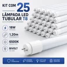 Kit 25 Lâmpadas LED Tubular T8 18W 1,2m Branco Frio 6500K