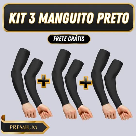 Kit 3 Manguito Preto Proteção Solar de Braço UV50+ Segunda Pele uv unissex