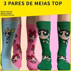 Kit 3 Pares de Meia Cano Longo Meninas Super Poderosas Promoção