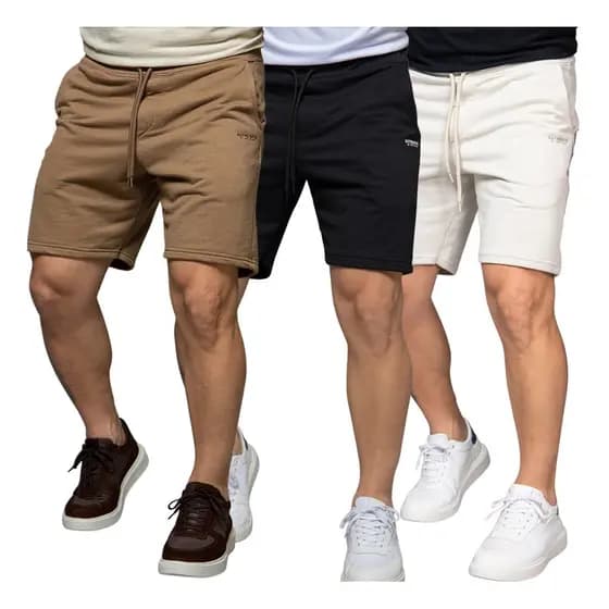 Kit 3 Bermudas Moletom Masculina Tom Neutro Algodão Premium