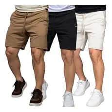 Kit 3 Bermudas Moletom Masculina Tom Neutro Algodão Premium