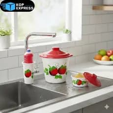Kit Pia 3 Peças Cozinha Lixeira Lixinho Porta Sabão Detergente e Esponja Bucha