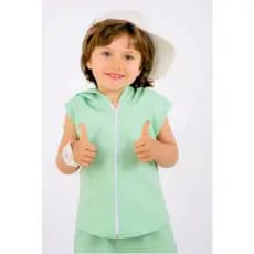 Conjunto Infantil Menino de Moletom sem Mangas Conjunto Masculino Short e Camisa Cor Verde Claro
