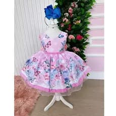 Vestido Jardim das borboletas cinto pérolas rosas