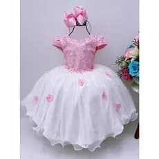 Vestido Renda Rosa Vestido Borboletas com Apliques Vestido Infantil Menina