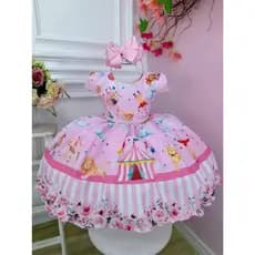 Vestido Infantil Menina Circo Vestido Festa Circo Rosa