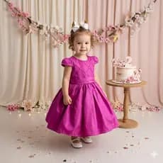 Vestido Infantil Fucsia com Laço Branco Vestido Menina Fucsia