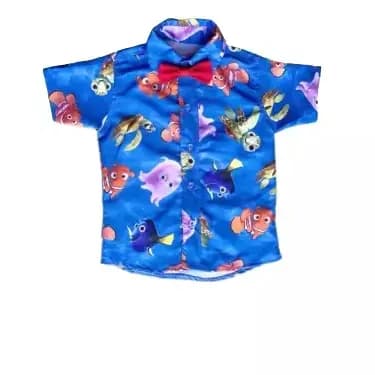 Camiseta Camisa Infantil Menino Nemo com Gravata Fundo do Mar
