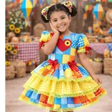 Vestido Junino Infantil Arraiá Festa Capira Xadrez Colorido