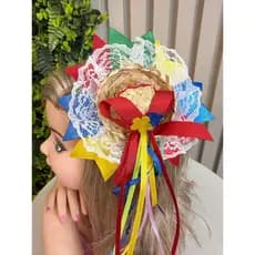 Presilha de Cabelo Bico de Pato Junino Infantil com Chapéu de Palha Decorado