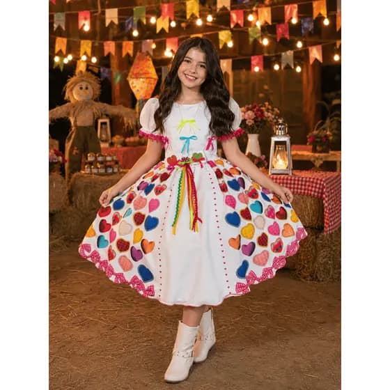 Vestido Infantil Junino Arraiá Branco Noiva Noivinha Junina