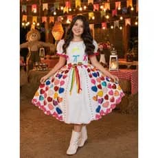 Vestido Infantil Junino Arraiá Branco Noiva Noivinha Junina