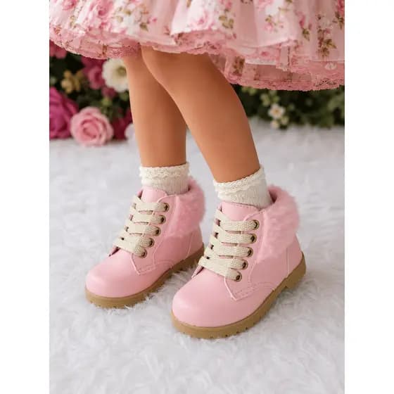 Bota Infantil Rosa Bota coturno Com Pelúcia