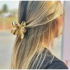 Piranha Presilha Grampo Clip de Flor Metálica Dourado Prata Gringa Feminino Acessório de Cabelo Moda Grande 8 cm